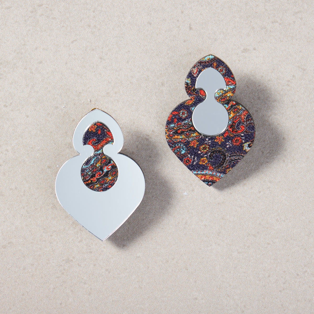 Small Rouh Angiz Mirror And Print Earrings