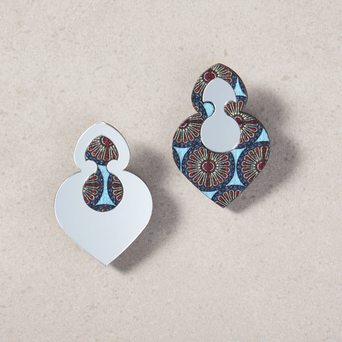 Small Rouh Angiz Mirror And Prints Earrings