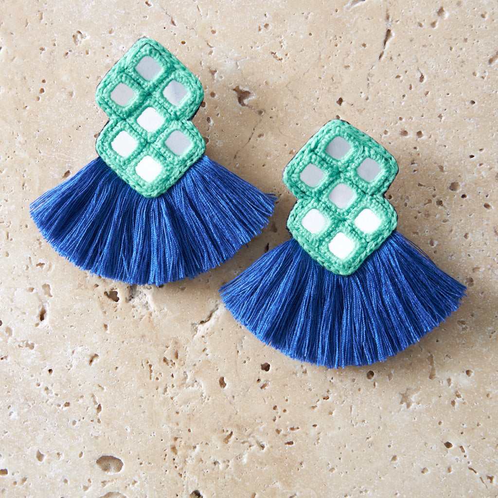 Bohemian Hand Embroidered Earrings With Tassel - MIM3270