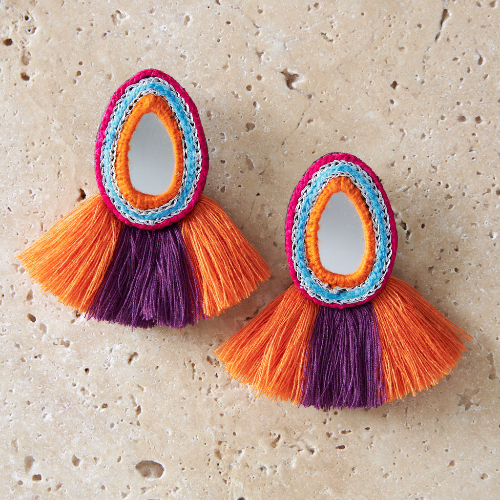 Bohemian Hand Embroidered Earrings With Tassel - MIM3277