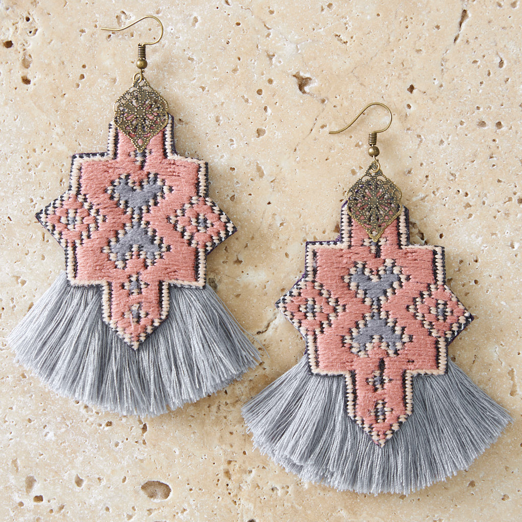 Bohemian Hand Embroidered Earrings With Tassel - MIM3286