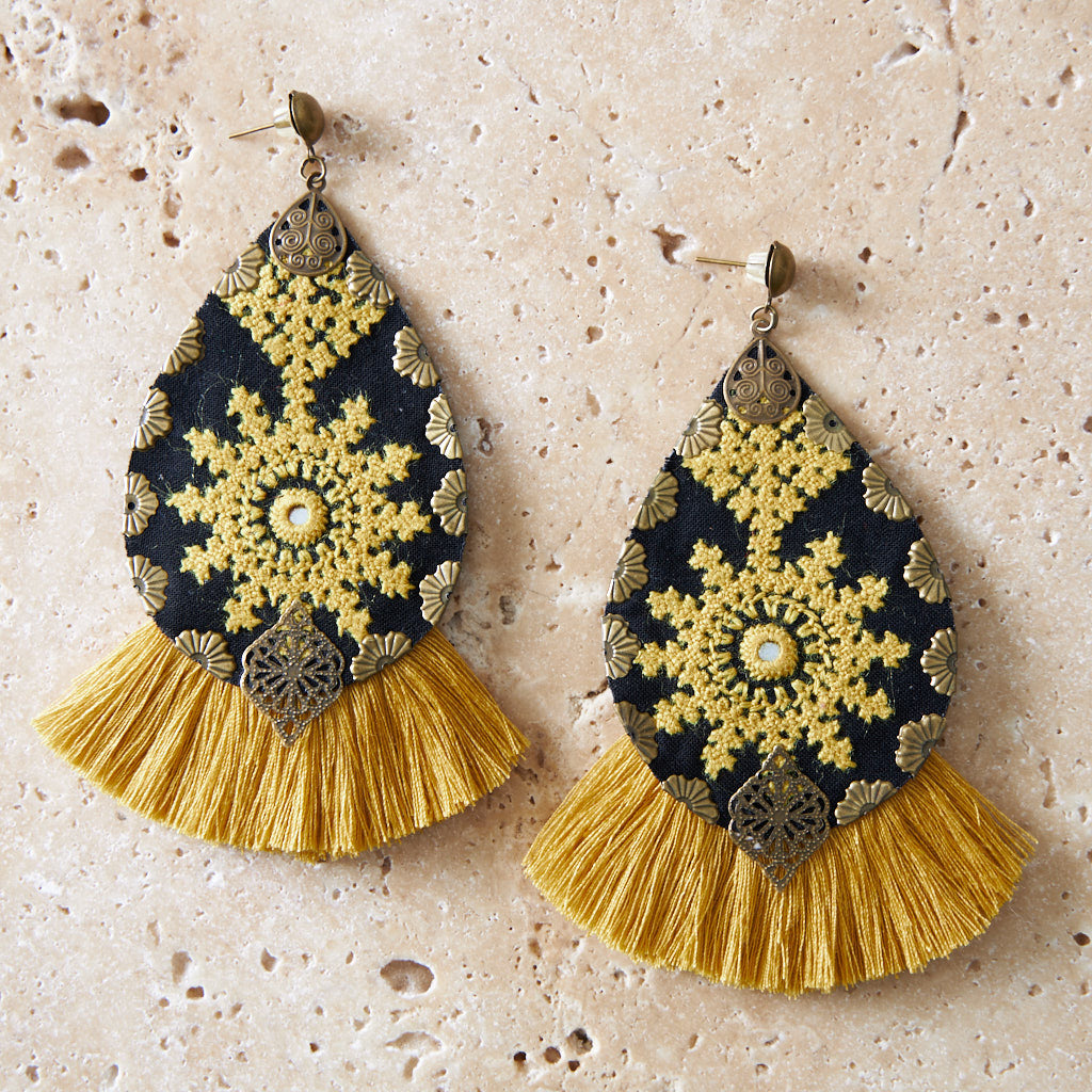 Bohemian Hand Embroidered Earrings With Tassel - MIM3271