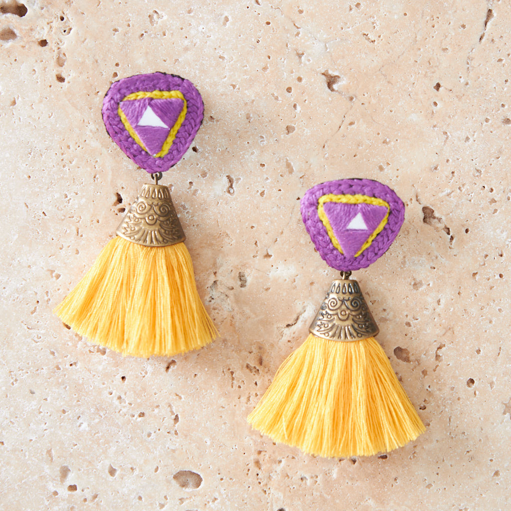 Bohemian Hand Embroidered Earrings With Tassel - MIM3267
